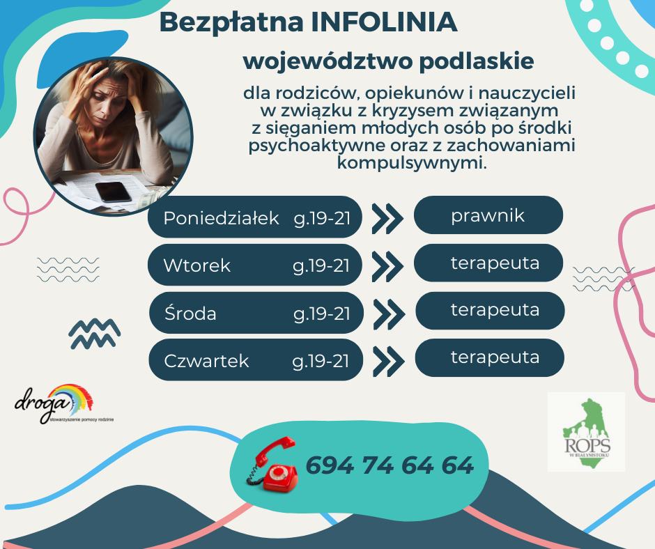 grafika bezpłatnej infolinii województwa podlaskiego dla rodziców opiekunów
