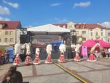 Rynek Kościuszki w Białymstoku na nim znajdują się, osoby z zespołu które są przebrane w kostiumy obrazujące zwierzęta oraz wykonują występ taneczny.